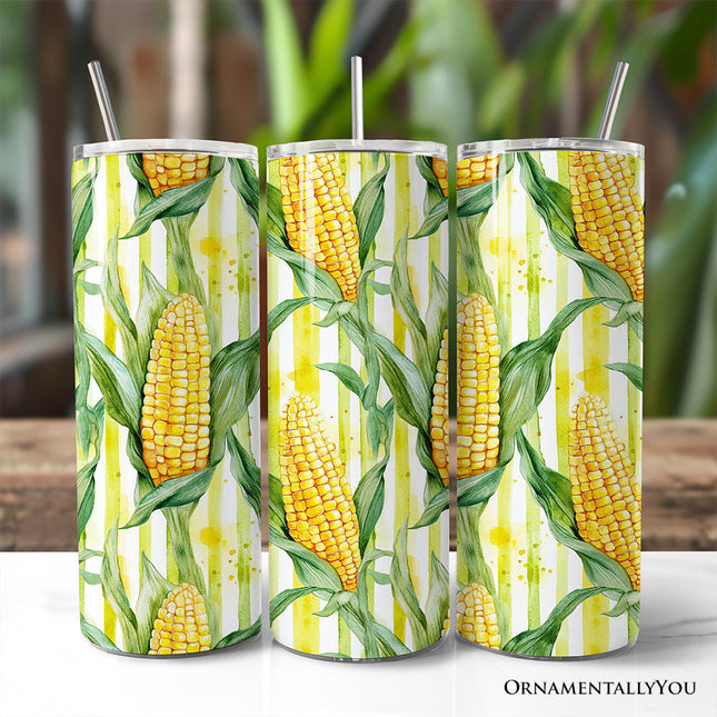 Farm Fresh Corn Pattern 20oz Personalized Tumbler With Lid and Stainless Steel Straw, Rustic Country Harvest Gift Cup