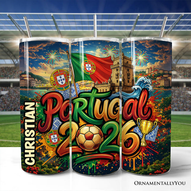 Portugal 2026 Soccer Cup Global Championship 20oz Tumbler With Lid and Stainless Steel Straw, Fans Football Gift Cup