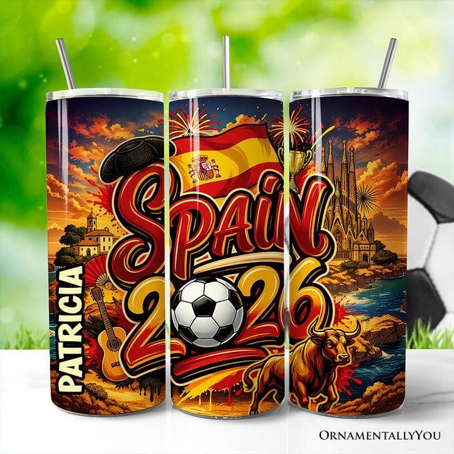 Spain 2026 Soccer Cup Global Championship 20oz Tumbler With Lid and Stainless Steel Straw, Fans Football Gift Cup