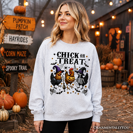 Chick or Treat Chicken Sweatshirt, Funny Farmhouse Halloween Sweate