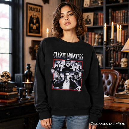 Classic Monsters Black and White Sweatshirt, Retro Vintage Horror Sweater