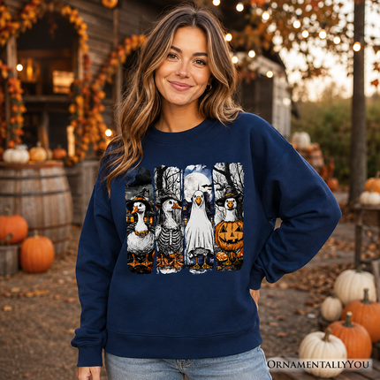 Halloween Goose in Costume Sweatshirt, Spooky Fall Geese Sweater for Bird Enjoyers