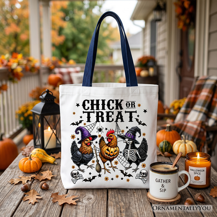 Chick or Treat Chicken Tote Bag, Funny Farmhouse Halloween Gift Shopper