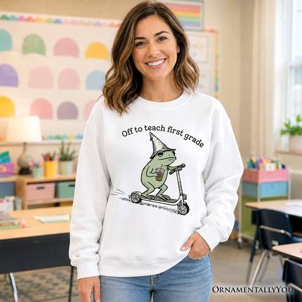 Off to Teach First Grade Frog Sweatshirt, Funny Teachers Sweater