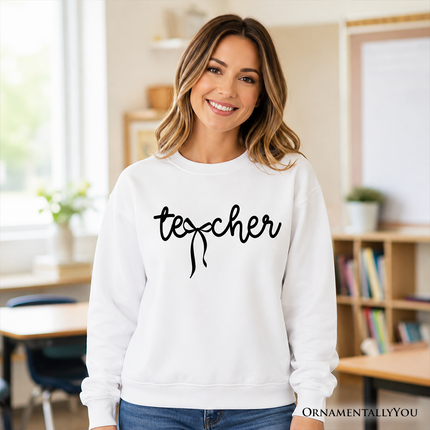 Teacher Coquette Bow Sweatshirt, Minimalist Back to School Sweater