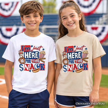 Baseball Snacks Kids T-Shirt, Here For The Food Graphic Tee for Youth Boys