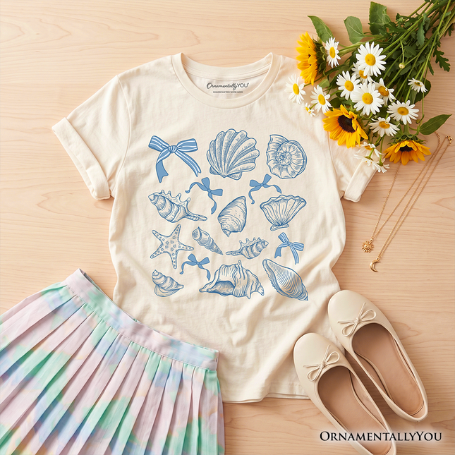 Kids Coquette Seashell Summer Vibe T-Shirt, Retro Beach Tee Gift for Ocean Lover