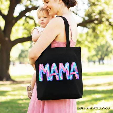 Mama Brushstroke Tote Bag, Printed Faux Oil Paint Colorful Trendy Mom Gift Shopper