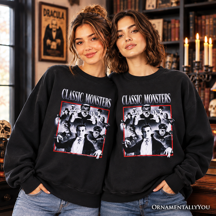 Classic Monsters Black and White Sweatshirt, Retro Vintage Horror Sweater