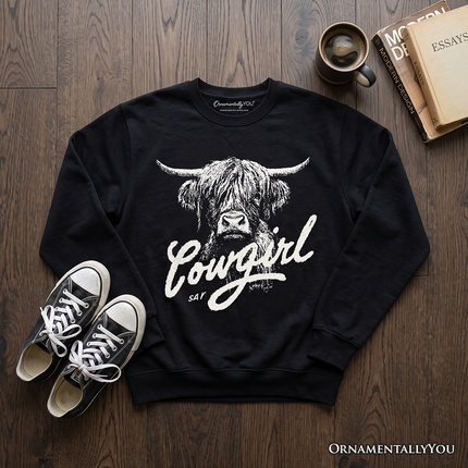 Highland Cow Vintage Cowgirl Sweatshirt, Western Country Sweater For Women