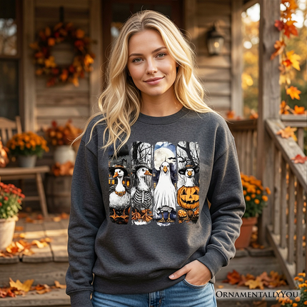 Halloween Goose in Costume Sweatshirt, Spooky Fall Geese Sweater for Bird Enjoyers