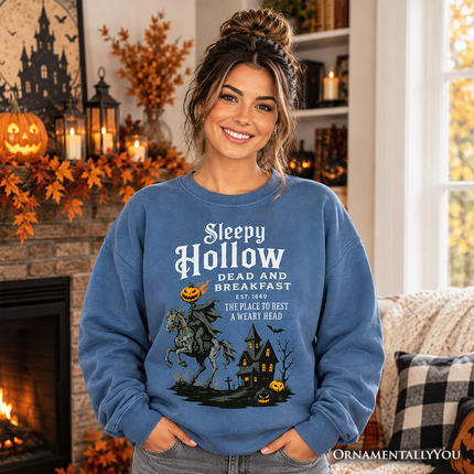 Headless Horseman Sleepy Hollow Halloween Dark Sweatshirt, Dead and Breakfast Retro Sweater