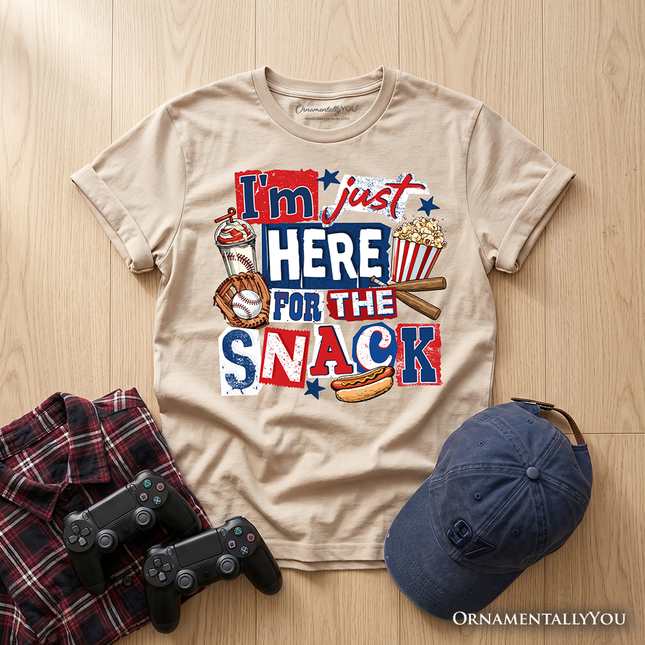 Baseball Snacks Kids T-Shirt, Here For The Food Graphic Tee for Youth Boys