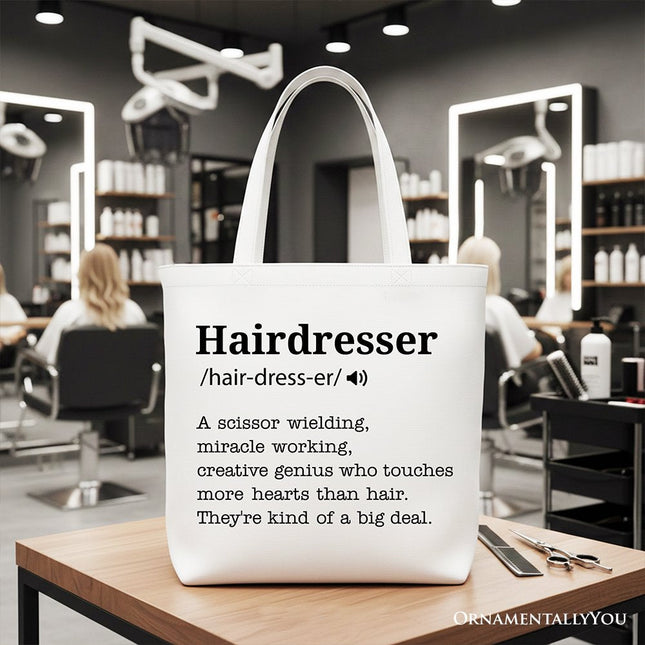 Hairdresser Definition Canvas Tote Bag, Funny Gift Shopper for Creative and Talented Stylists
