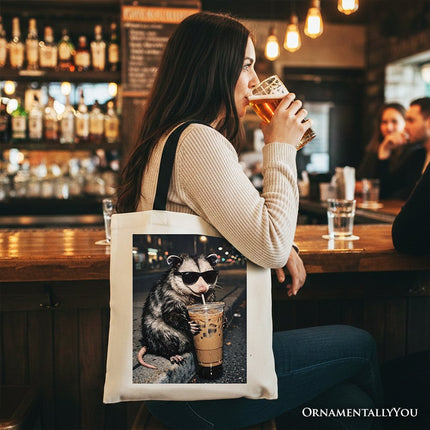 Iced Coffee Opossum Tote Bag, Funny Animal Meme Gift Shopper