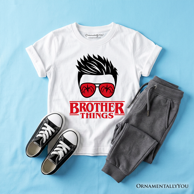 Kids Brother Things Retro T-Shirt, Red Glasses Family Matching Youth Tee