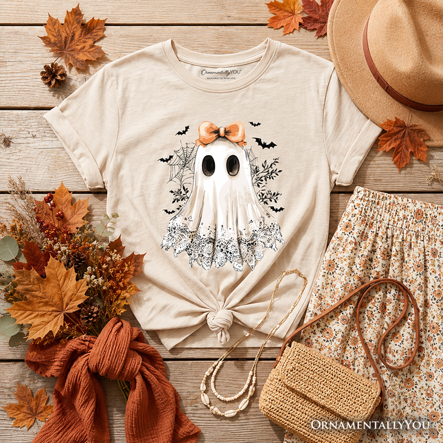 Kids Coquette Ghost T-Shirt, Cute Halloween Tee for Youth Girls
