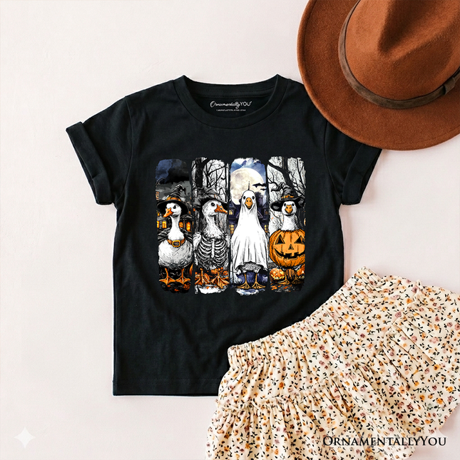 Kids Halloween Goose in Costume T-Shirt, Spooky Fall Geese Tee for Youth