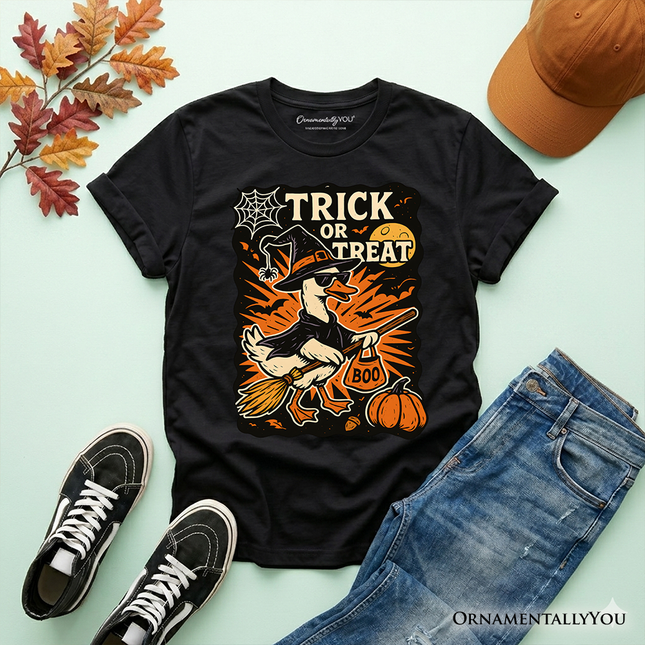 Kids Trick or Treat Goose T-Shirt, Vintage Halloween Witch Tee for Youth