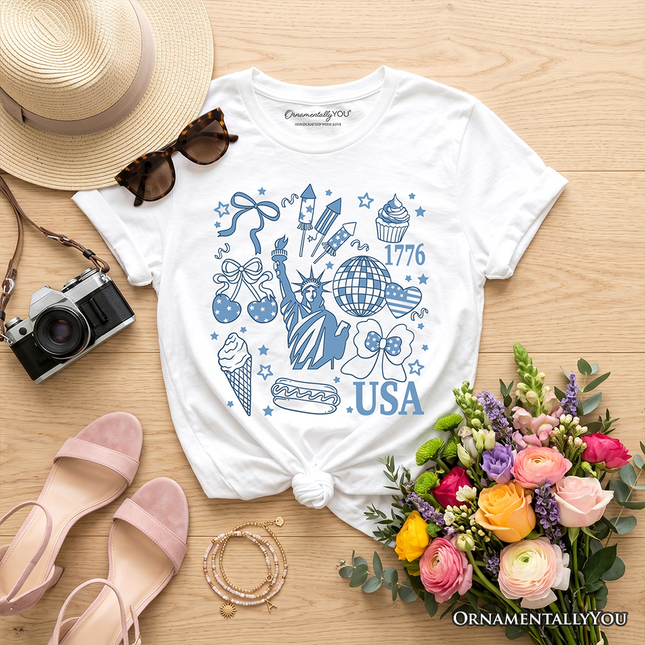 Kids USA Liberty Retro Coquette T-Shirt, Youth 1776 Patriotic 4th of July Tee