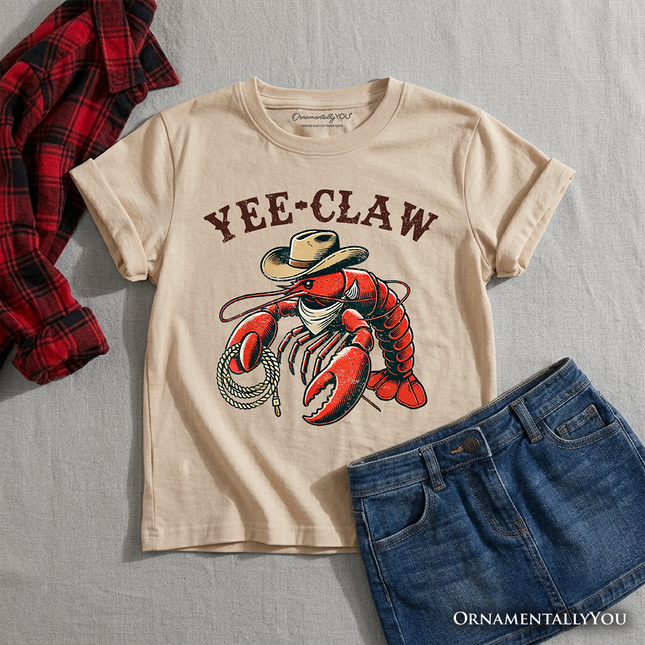 Kids Yee Claw Lobster Western T-Shirt, Funny Cowboy Youth Animal Tee