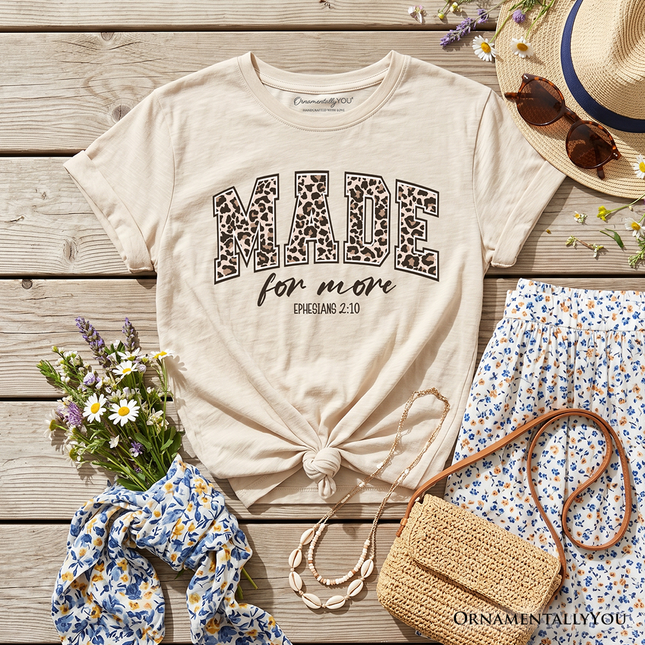 Made For More Kids Christian T-Shirt, Ephesians 2:10 Leopard Faith Bible Verse Easter Tee for Youth
