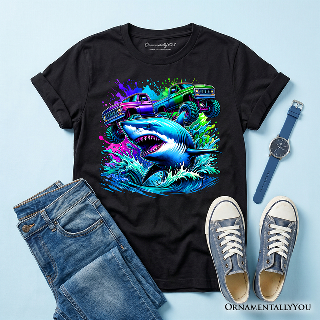 Trucks Shark Kids T-Shirt, Cool Ocean Animal Tee for Youth Boys
