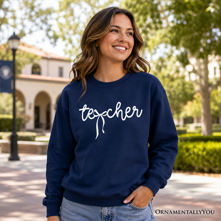 Teacher Coquette Bow Sweatshirt, Minimalist Back to School Sweater