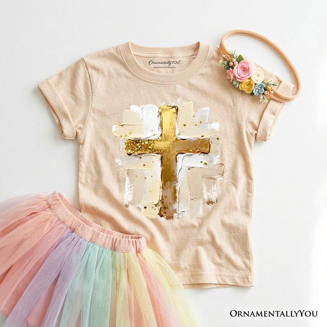 Kids Oil Brushstroke Cross T-Shirt, Christian Faith Jesus Easter Tee for Youth