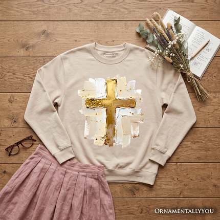Oil Brushstroke Cross Sweatshirt, Christian Faith Jesus Easter Sweater