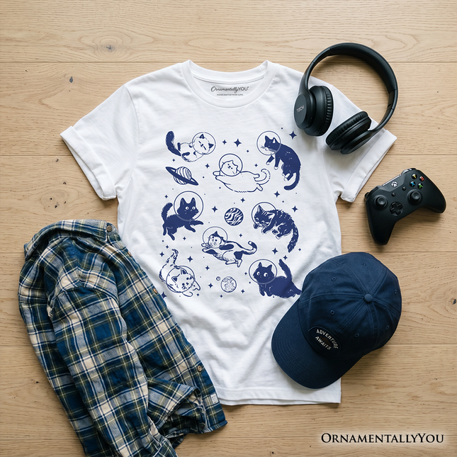 Kids Cats in Space Retro T-Shirt, Funny Astronaut Tee for Youth
