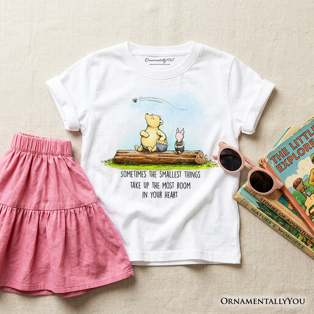 Kids Heartwarming Winnie-the-Pooh Quote T-Shirt, 1926 A.A. Milne Small Things Friendly Tee for Youth