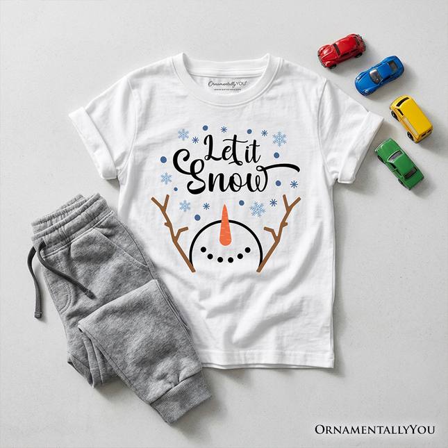Kids Let It Snow Snowman T-Shirt, Snowflakes Minimalist Youth Tee for Winter Holiday Season
