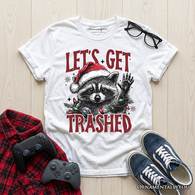 Kids Let's Get Trashed Christmas Raccoon T-Shirt, Funny Youth Tee