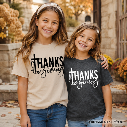 Kids Happy Thanksgiving Minimalist T-Shirt, Christian Religious Fall Tee for Youth