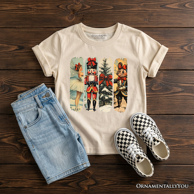 Kids Ballet and Nutcracker Christmas T-Shirt, Coquette Bow and Mouse Youth Vintage Holiday Tee