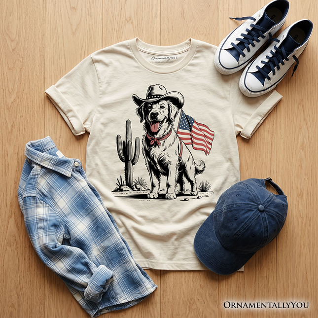 Kids American Cowboy Dog T-Shirt, Western Youth 4th of July Tee for Pet Lovers