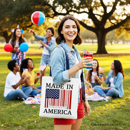 Made In America Bar Code Flag Tote Bag, Patriotic 1776 USA 250th Anniversary Gift Shopper
