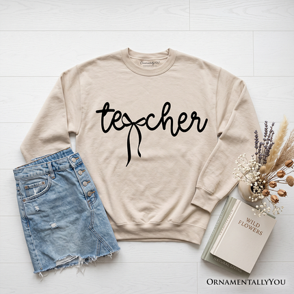 Teacher Coquette Bow Sweatshirt, Minimalist Back to School Sweater