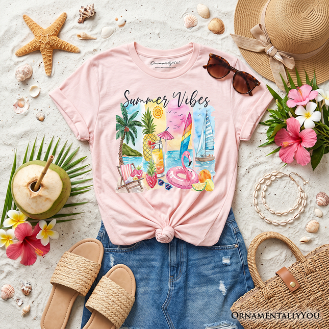 Kids Summer Vibes T-Shirt, Colorful Vacation Beach Tee for Youth