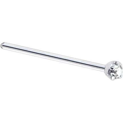 Solid 14K White Gold 2mm Clear Cubic Zirconia Nose Ring