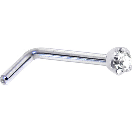 Solid 14K White Gold 2mm Clear Cubic Zirconia Nose Ring