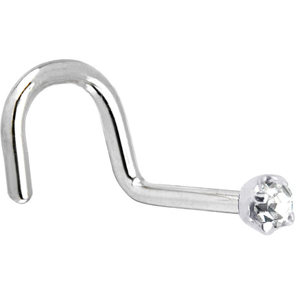 Solid 14K White Gold 2mm Clear Cubic Zirconia Nose Ring