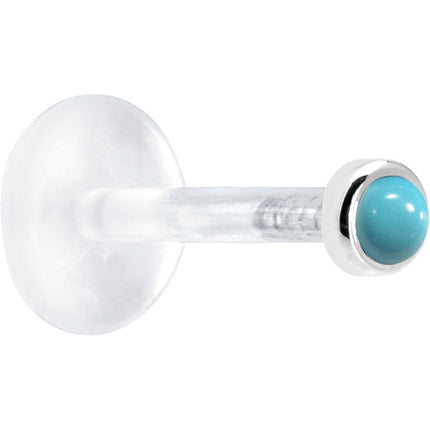16G 5/16 Solid 14K White Gold 2mm Genuine Turquoise Bioplast Tragus Earring Stud