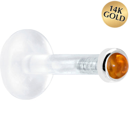 Solid 14K White Gold 2mm Genuine Citrine Bioplast Push in Monroe