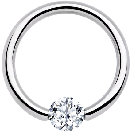 14G 1/2 Solid 14k White Gold 4mm Clear Cubic Zirconia Tension Captive Ring