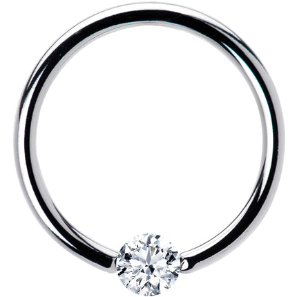 16G 3/8 Solid 14k White Gold 3mm Clear Cubic Zirconia Tension Captive Ring