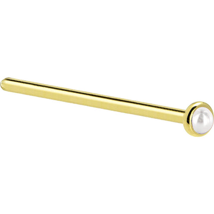 Solid 14K Yellow Gold 2mm Cultured Pearl Nose Ring