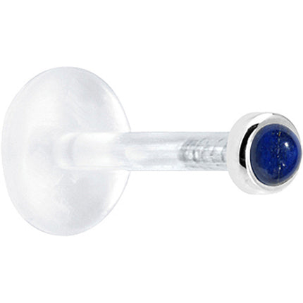 16G 1/4 Solid 14K White Gold 2mm Genuine Blue Lapis Lazuli Bioplast Tragus Earring Stud