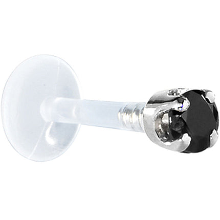 16G 1/4 Solid 14K White Gold 3mm Black Cubic Zirconia Bioplast Tragus Earring Stud